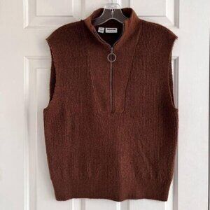 Noisy May  Alice Knit Quarter Zip Sweater Vest M Brown